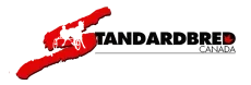 Standardbred Canada logo featuring a red trotting horse silhouette and bold black text.