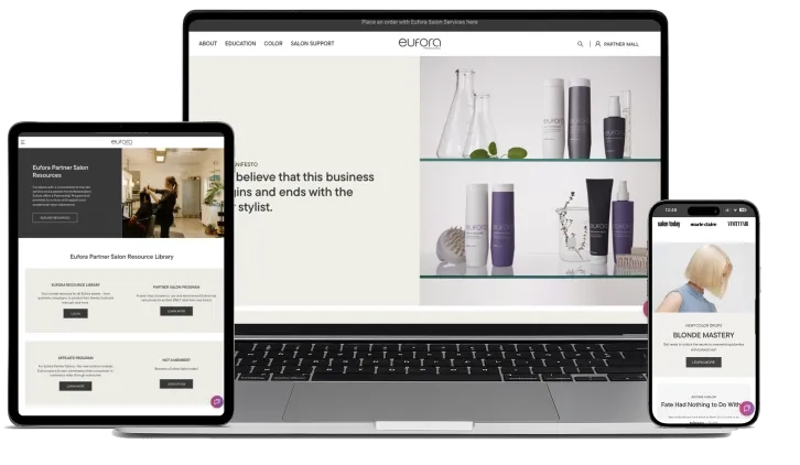 Eufora International website - premium haircare e-commerce