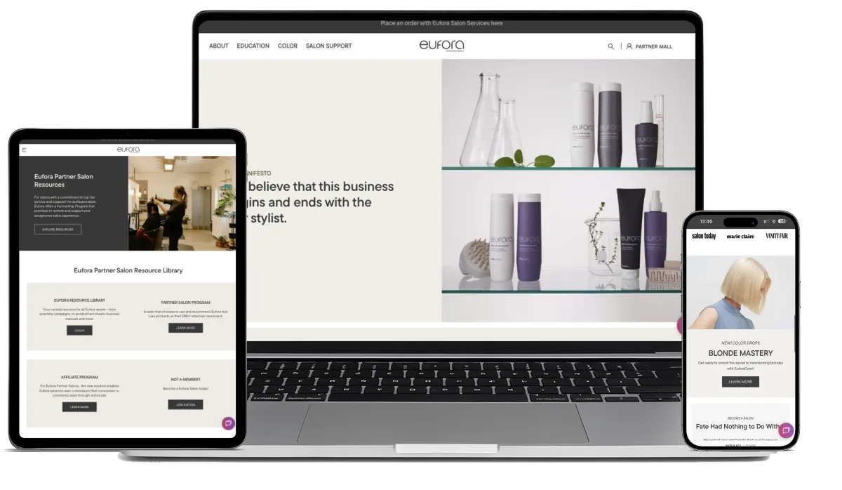 Eufora International website - premium haircare e-commerce