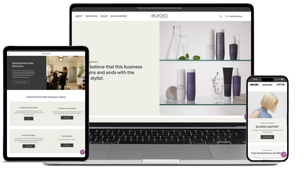 Eufora International website - premium haircare e-commerce